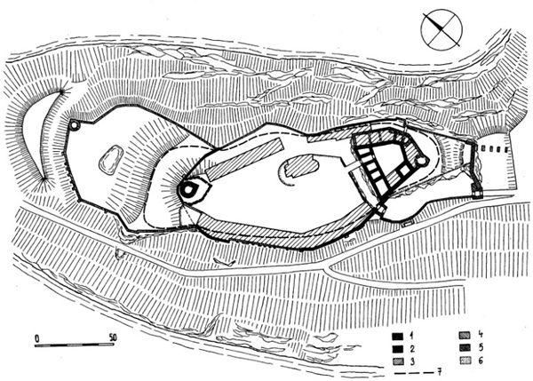 Plán hradu Bítov. Plaček, M., 2001: Ilustrovaná encyklopedie moravských hradů, hrádků a tvrzí, Praha, s. 98.